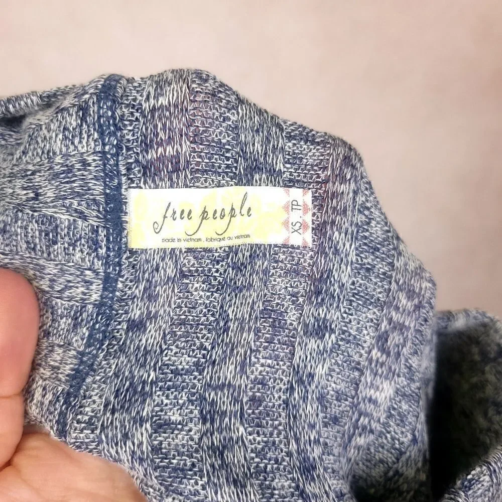 Free People Clarissa Oversized Mock Neck Sweater High Low Heathered Blue Gray XS